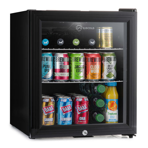 Black glass-door subcold super50 LED beer fridge with sleek modern design perfect as a drinks fridge