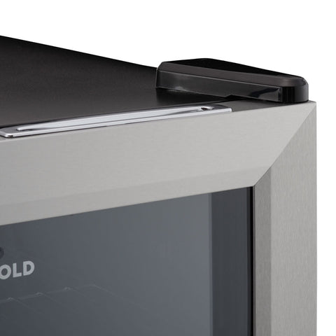 Subcold super50 led beer fridge with black and silver design featuring glossy lid handle and stainless steel accents perfect drinks fridge