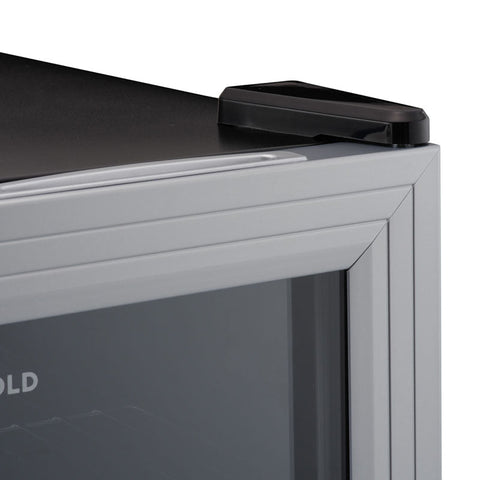 Silver-framed subcold super50 mini beer fridge with black top and handle perfect as a drinks fridge