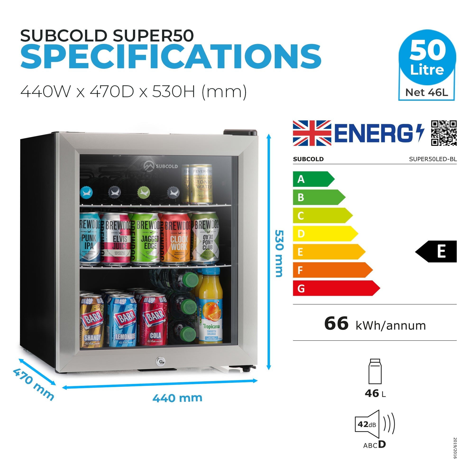 Stainless steel subcold super drinks fridge with glass door black trim 46l beer fridge for beverage cooling