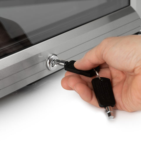 Black key with silver head and metallic shaft featuring ergonomic grip for subcold super65 drinks fridge use