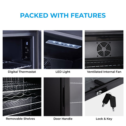 Black subcold super85 beer fridge with led light digital thermostat ventilated fan lock and removable shelves
