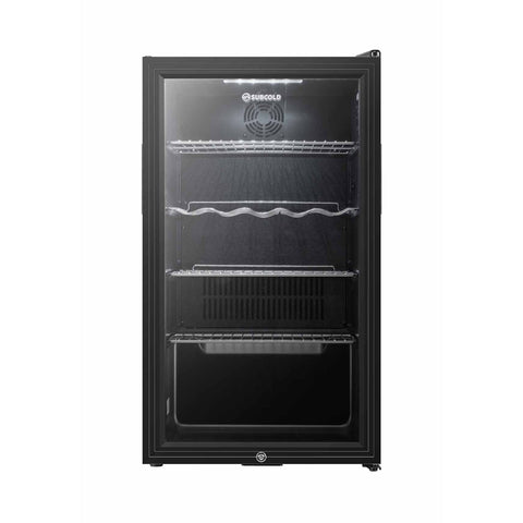 Black glass door subcold super85 led beer fridge with stainless steel shelves and sleek modern design