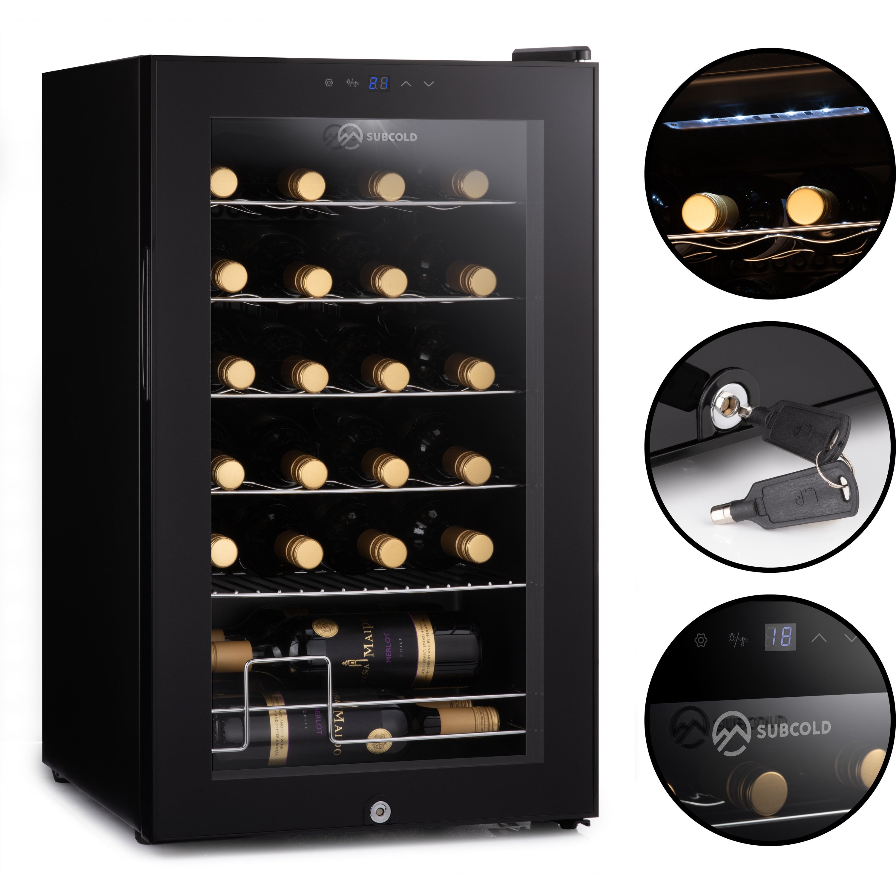 Black subcold viva24 led wine cooler with glass door and digital display for perfect wine storage