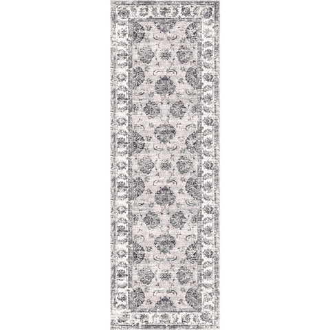 Antique-style gray and white sulus vintage washable rug with intricate floral motifs and durable vintage washable design