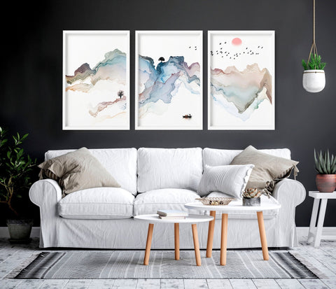 Art prints set of 3 | Japanese Sunset art prints