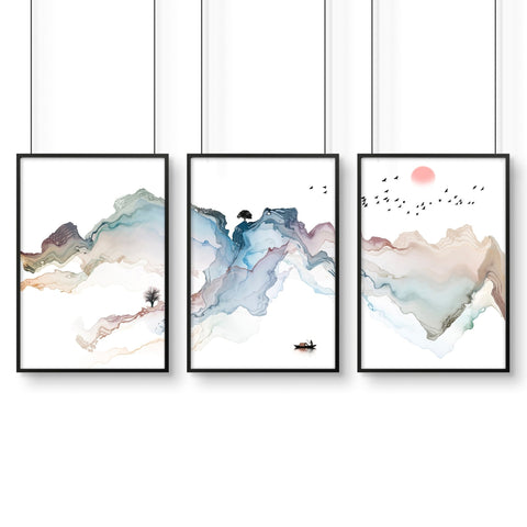 Art prints set of 3 | Japanese Sunset art prints