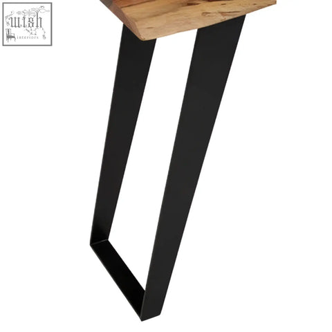 Surax acacia wood console table with black metal hairpin legs and rustic live edge wooden top