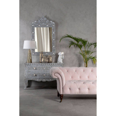 Pink tufted velvet blossom fabric chesterfield sofa with dark larch wood legs and nailhead trim three seat design