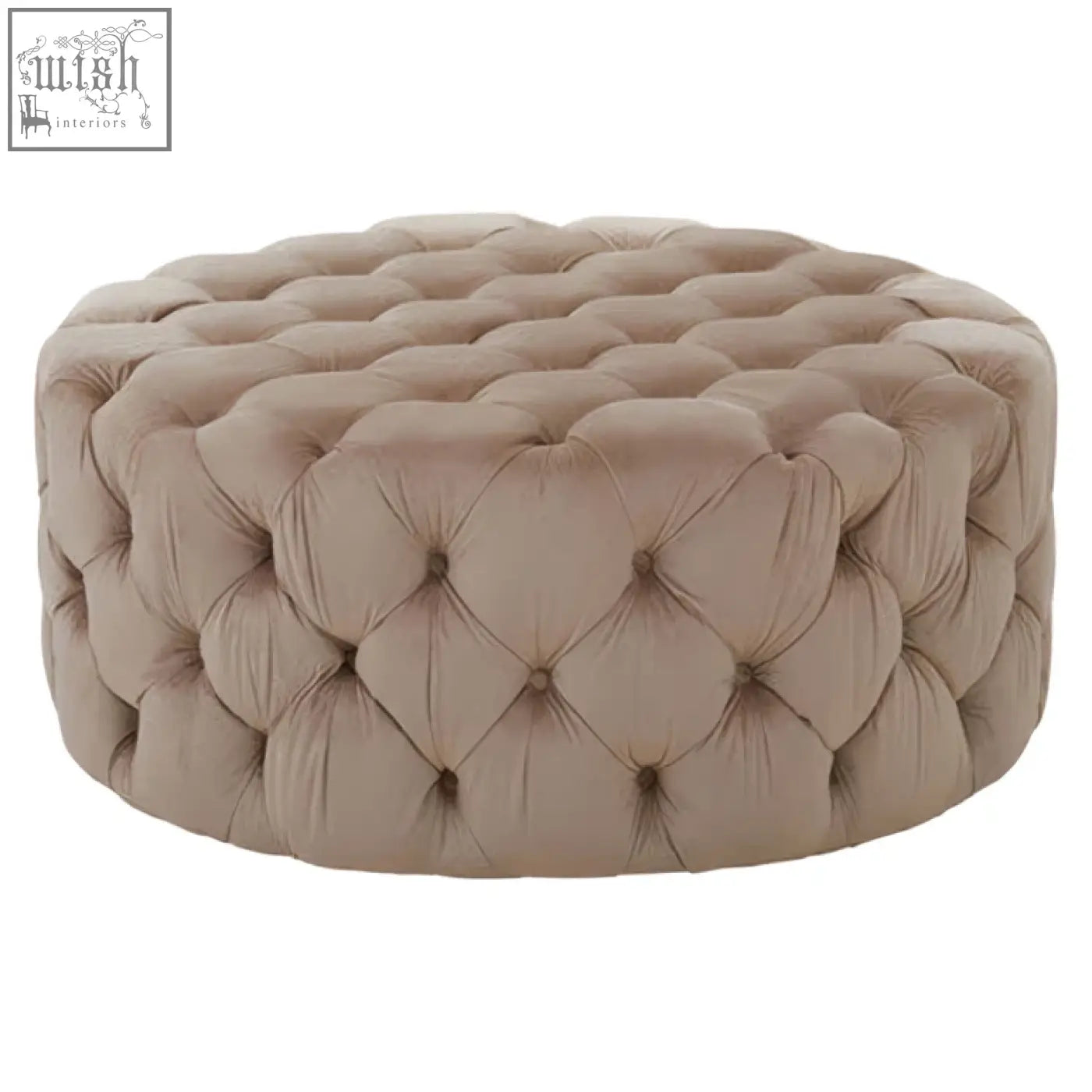 Beige tufted velvet suri round stool with cushioned round design perfect as a cozy round stool seat