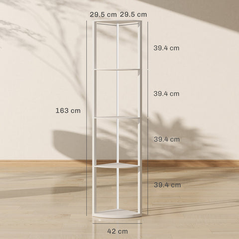 HOMCOM RGB LED Floor Lamp with Shelves, 5-Tier Dimmable Standing Lamp with Adjustable Brightness and Remote Control, Modern Corner Display Shelf Unit for Living Room Bedroom Office, White