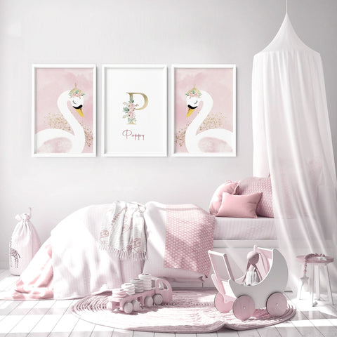 Swan Nursery wall decor | set of 3 wall art prints
