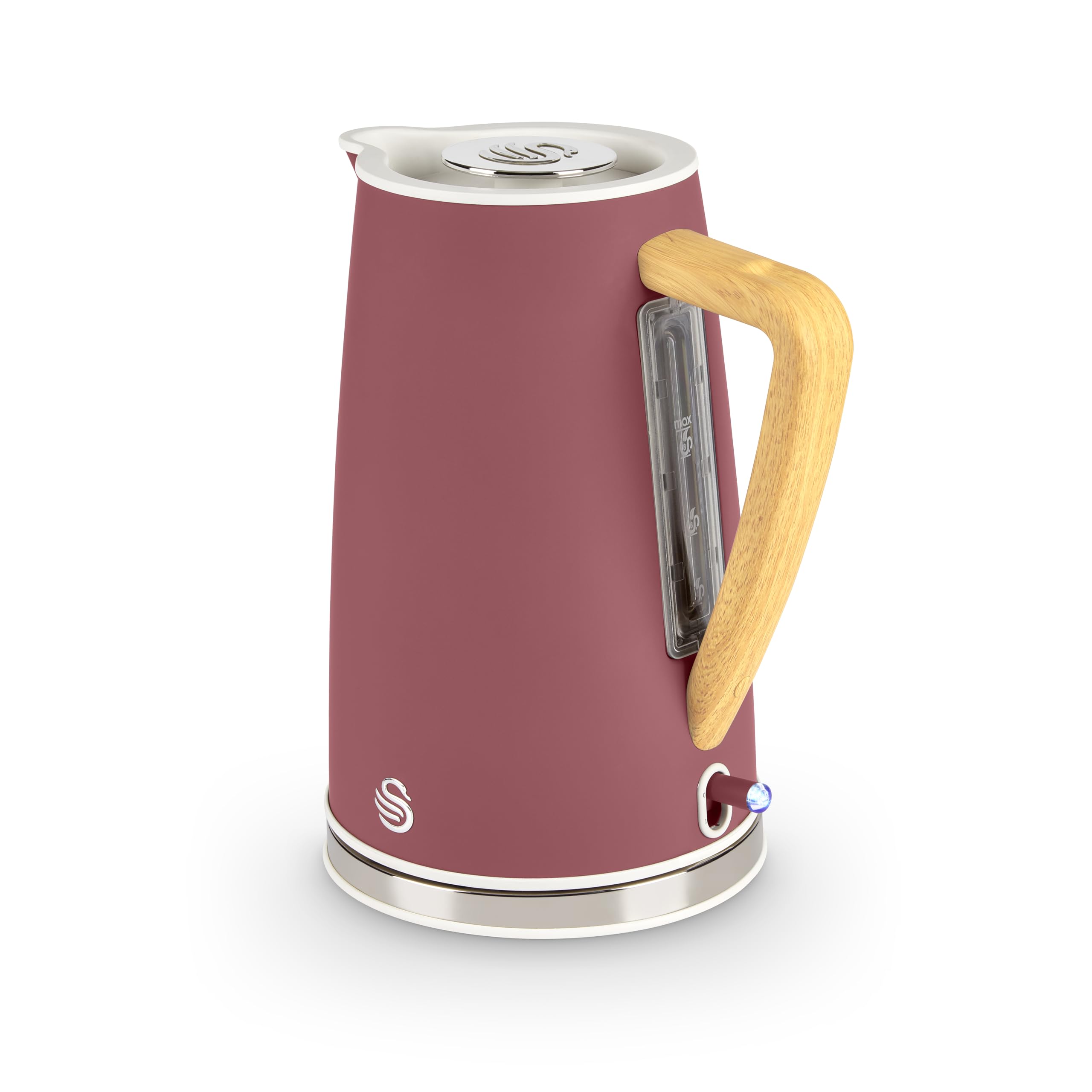 Maroon swan sk14610fus nordic cordless jug kettle with soft touch wooden handle and stainless steel boil technology accents
