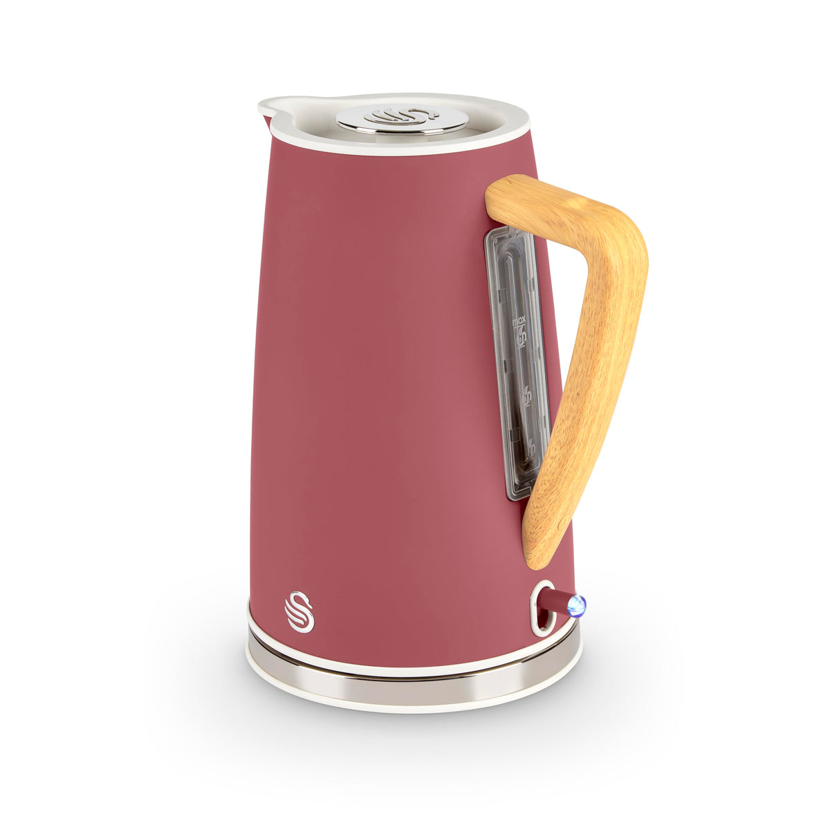 Maroon swan sk14610fus nordic cordless jug kettle with soft touch wooden handle and stainless steel boil technology accents