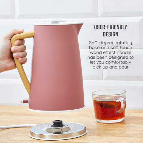 A sleek fuchsia rose swan sk14610fus nordic cordless jug kettle with soft touch handle and fast boil technology