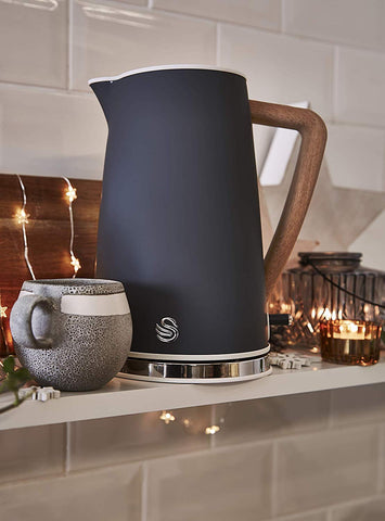Dark gray swan sk14610gryn nordic jug kettle with wooden handle silver base and fast boil technology
