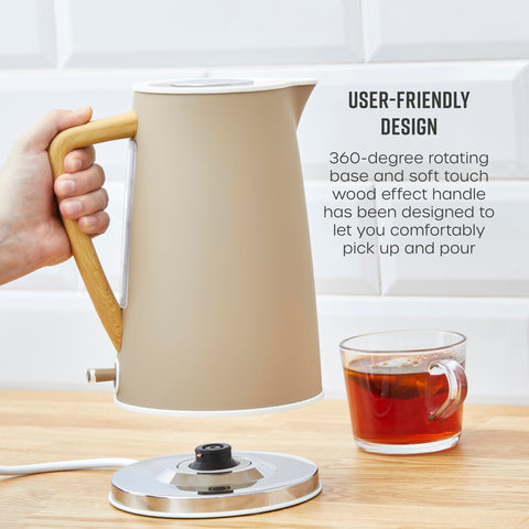 Beige swan sk14610oat nordic cordless jug kettle with soft touch wood handle and stainless steel base with boil technology
