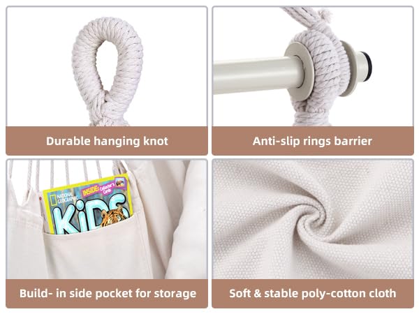 Off-white woven rope hanging knot with soft poly-cotton cloth on ohuhu xl portable hanging chair for indoor outdoor use