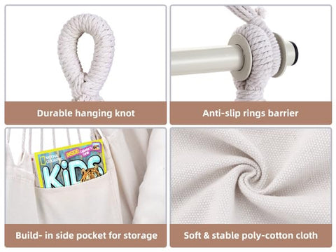 Off-white woven rope hanging knot with soft poly-cotton cloth on ohuhu xl portable hanging chair for indoor outdoor use