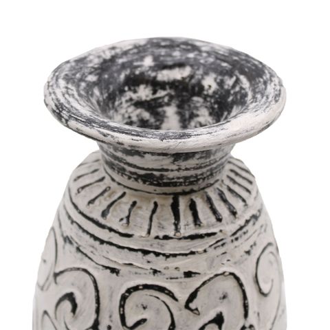 Cream white distressed lombok ceramic vase with black etched swirl patterns perfect dry flowers vase