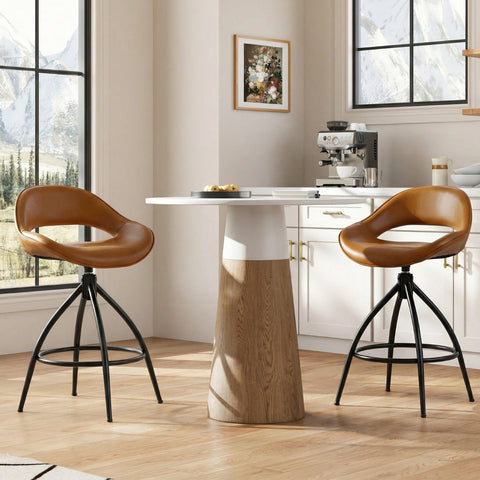 Swivel Bar Stools Set of 2 Counter Height Barstools with Backrest and Footrest-Brown