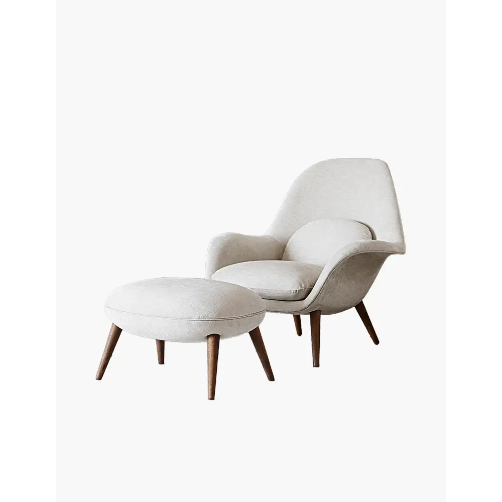 Swoon Lounge Petit Armchair And Stool White Wood Leg