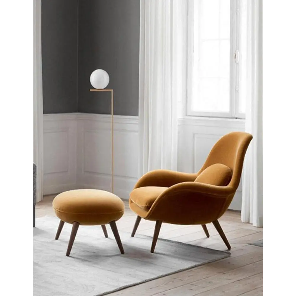 Swoon Lounge Petit Armchair And Stool, Orange, Wood Leg｜ DC Concept