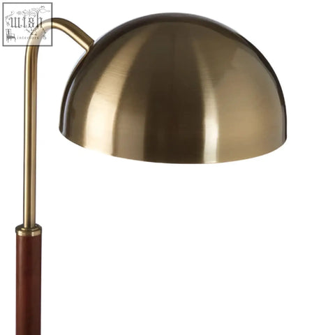Sydnee antique brass finish task lamp with brass dome and sturdy wood base for stylish desk lighting