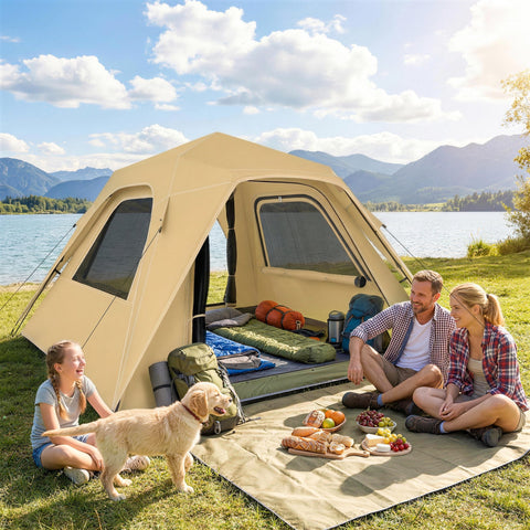Outsunny Pop Up Tent 3000mm Waterproof Camping Tents with Mesh Windows 2-3 People Khaki