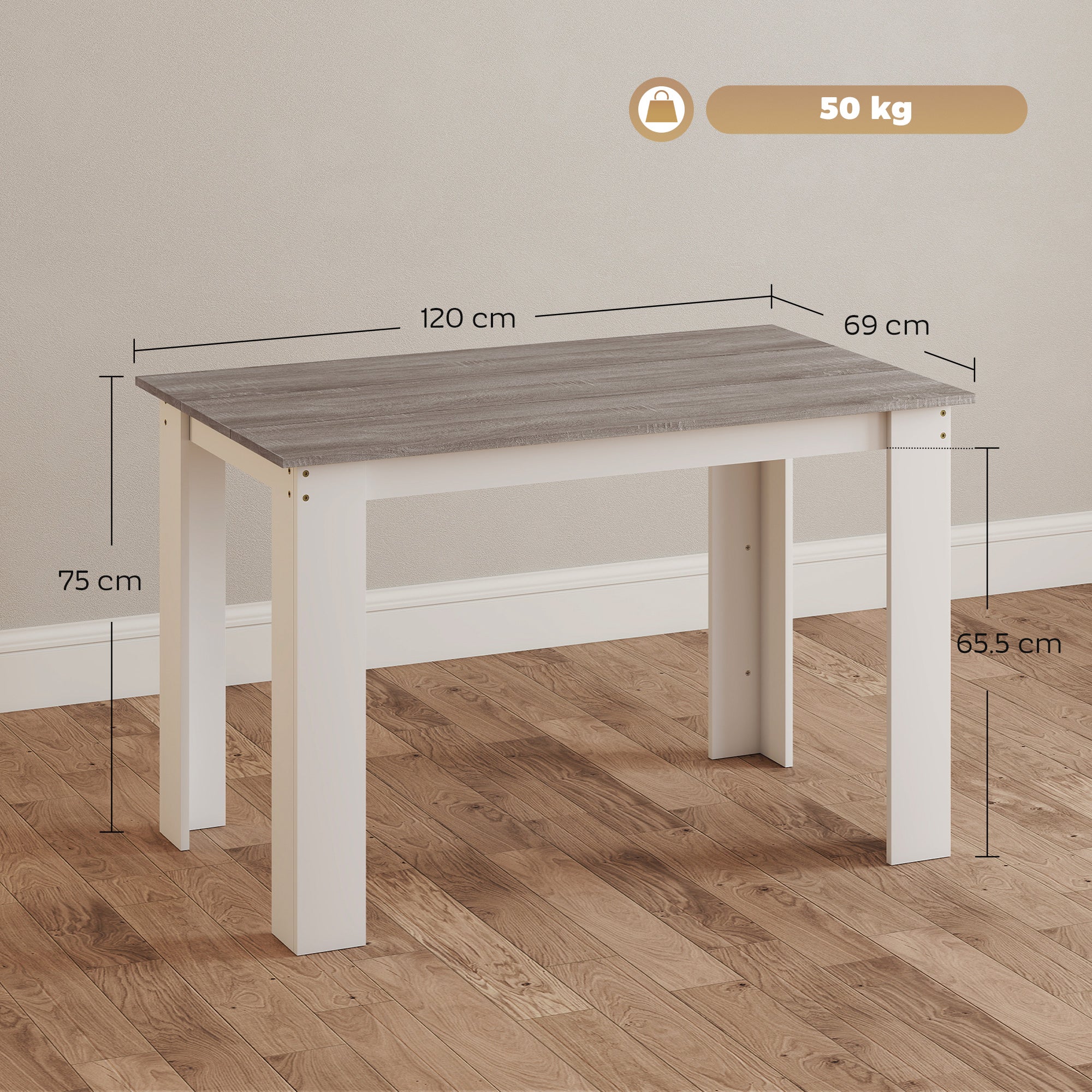 HOMCOM Dining Table for 4-6 People, Kitchen Table with Wood Effect for Dining Room, Grey