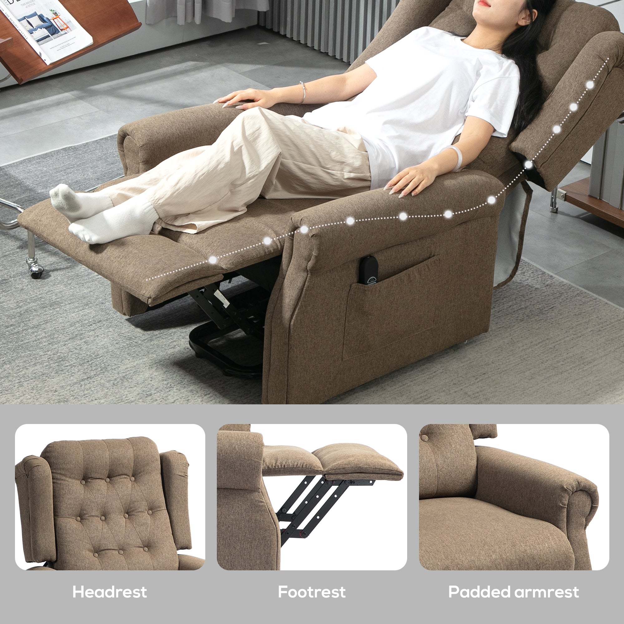 HOMCOM 45\'c2\'b0 Lifting Riser and Recliner Armchair  - Dark Brown