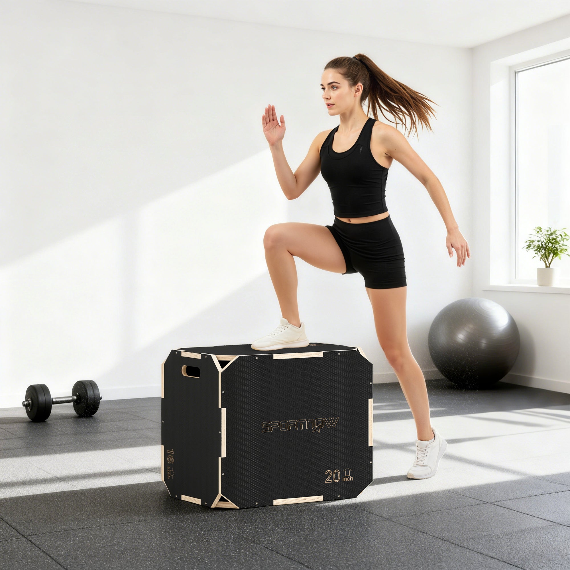 SPORTNOW Non-Slip Plyo Box, Corner-free Wooden Jump Box, 41 x 61 x 51 cm