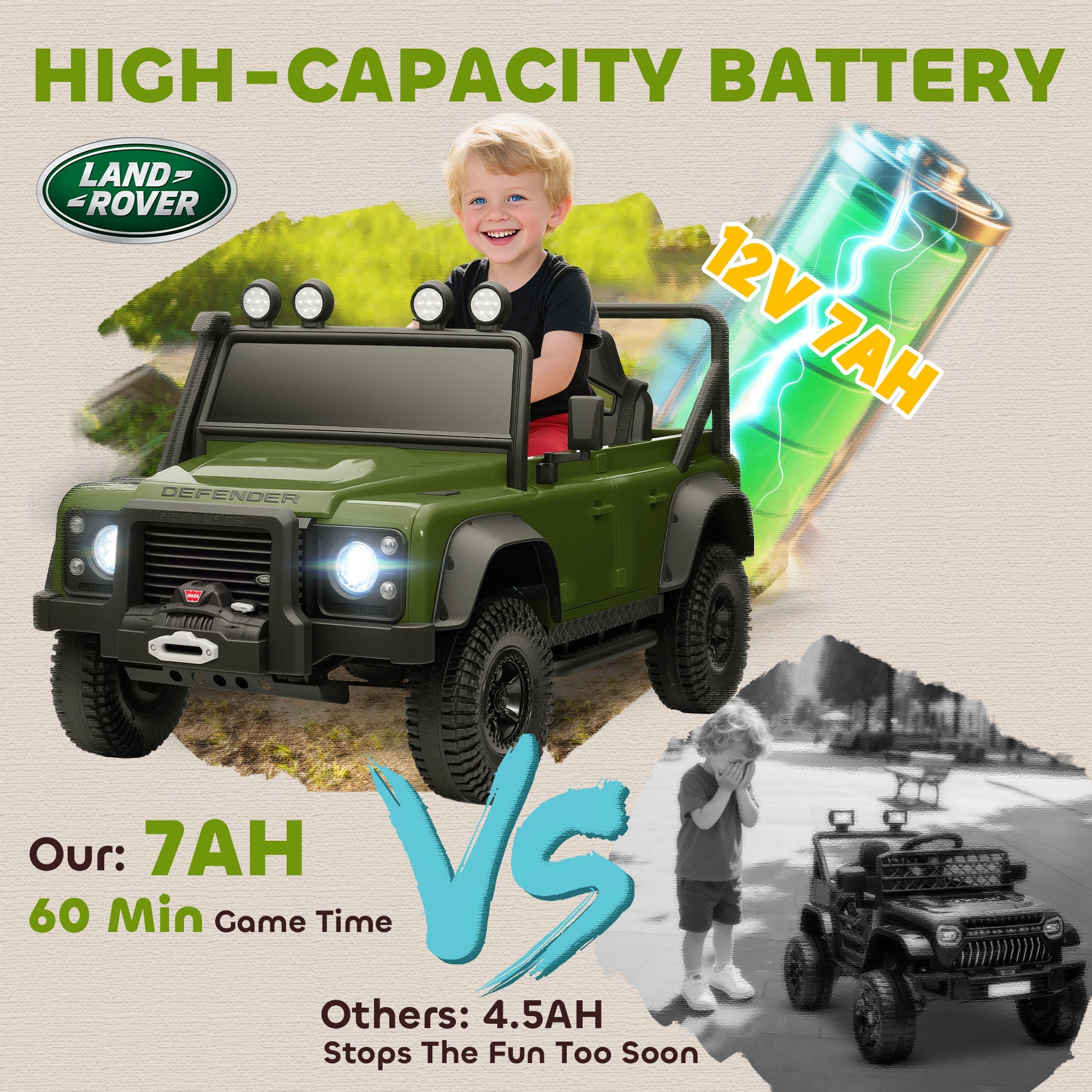 AIYAPLAY Kids Ride On Car with Remote Control, Music, Horn, 4 Spring Suspension Wheels, LED Lights for 3-5 Years Old, Green