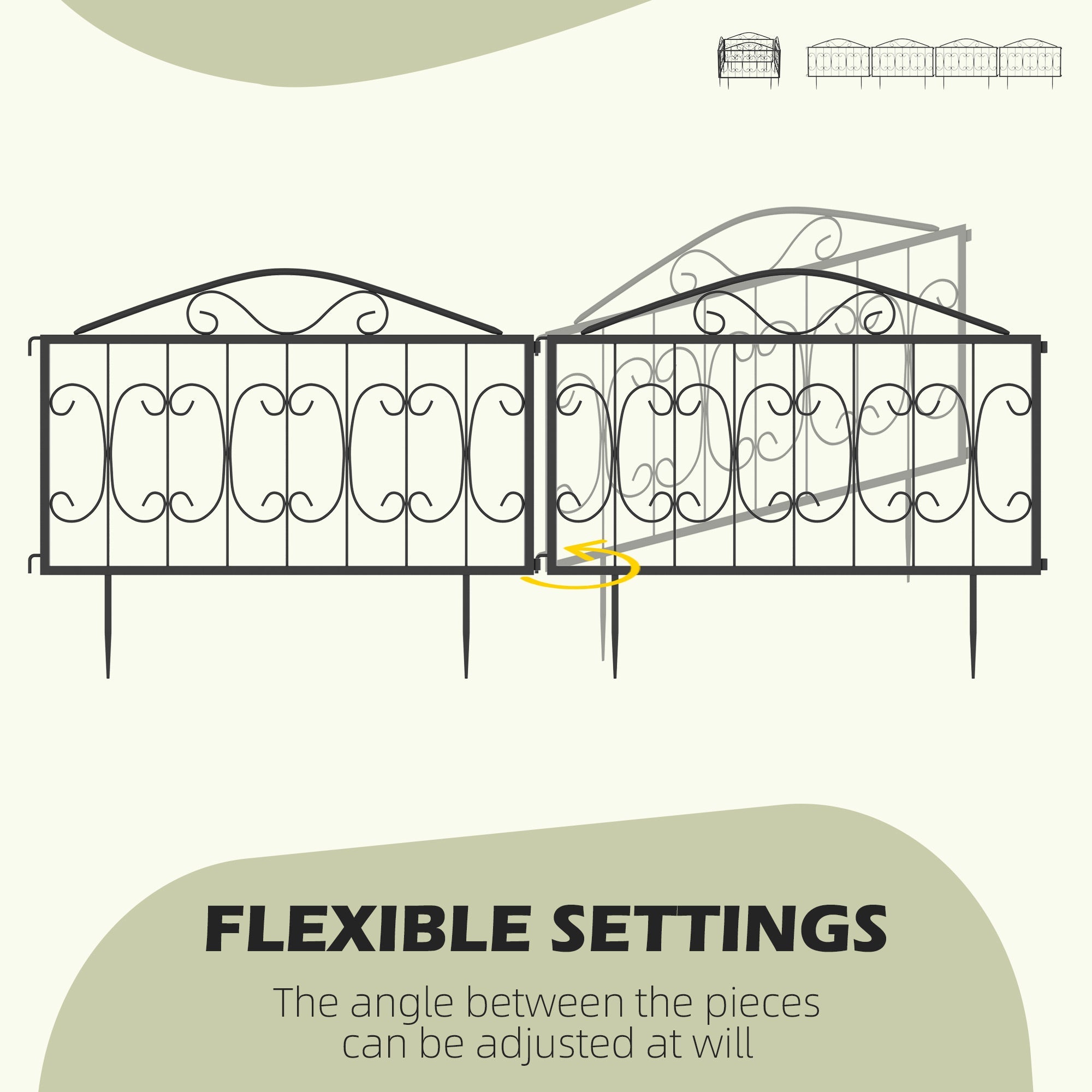 Outsunny Decorative Garden Fencing, 8PCs Outdoor Picket Fence Panels, Rustproof Metal Wire Landscape Flower Bed Border Edging Animal Barrier, Black
