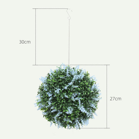 HOMCOM Set of 2 Artificial Plant Topiary Balls, UV-protected Fake Decorative Plants, Blue