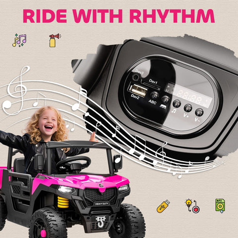 AIYAPLAY Kids Ride on Car, 12V Electric Kids UTV with Electric Dump Bed, 4-Wheel Suspension for 3-8 Years, Pink
