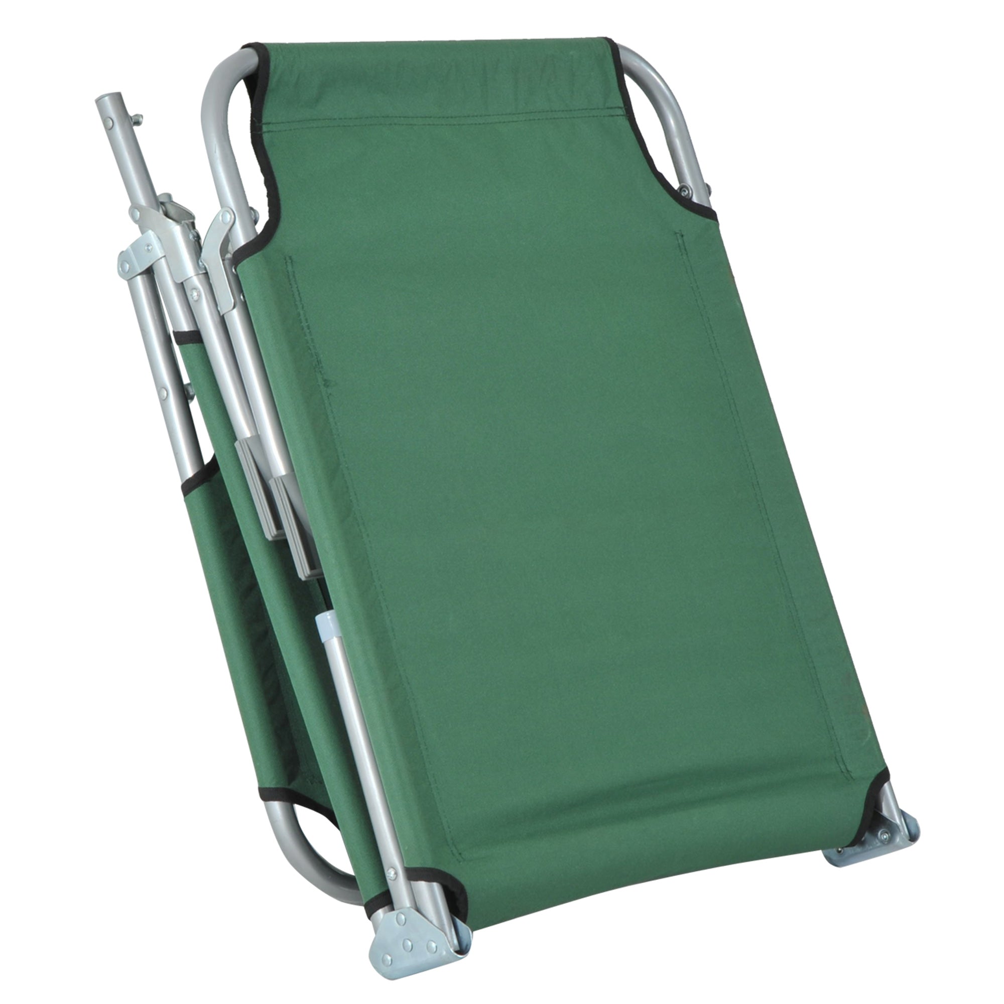Outsunny Reclining Sun Lounger Chair Folding Camping Bed with 4-Position Adjustable Backrest, for Travel Indoor Outdoor Office Fishing, Green