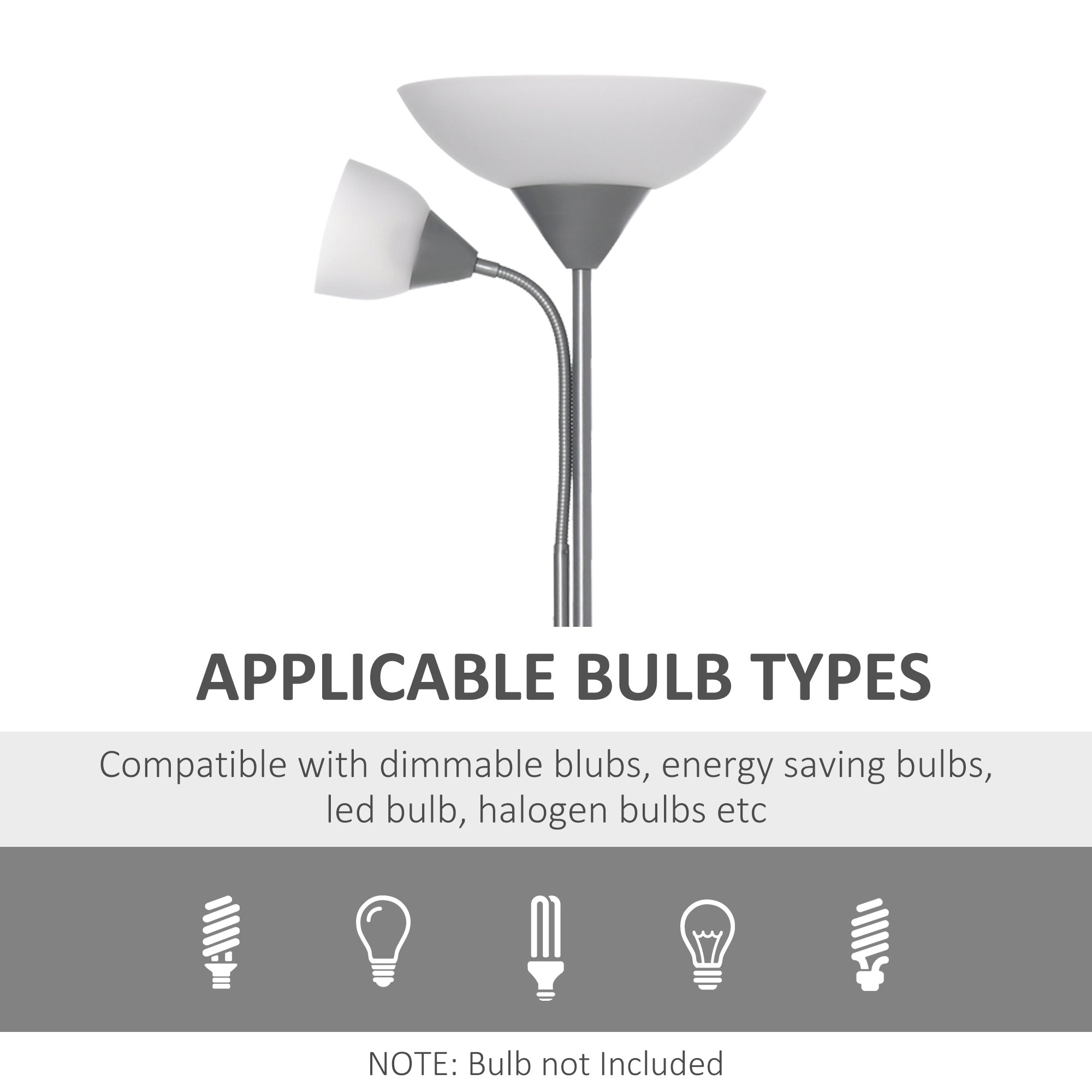 HOMCOM Modern Floor Lamp, Uplighter 2-Light Tall Standing Lamp with Adjustable Heads,  for Living Room, Bedroom, Office