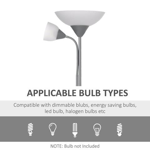 HOMCOM Modern Floor Lamp, Uplighter 2-Light Tall Standing Lamp with Adjustable Heads,  for Living Room, Bedroom, Office