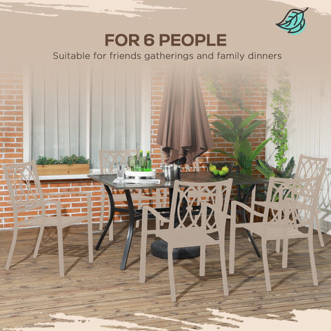 Outsunny Six-Seater Steel Garden Table, with \'e2\'8c\'8041mm Parasol Hole - Wood-Effect