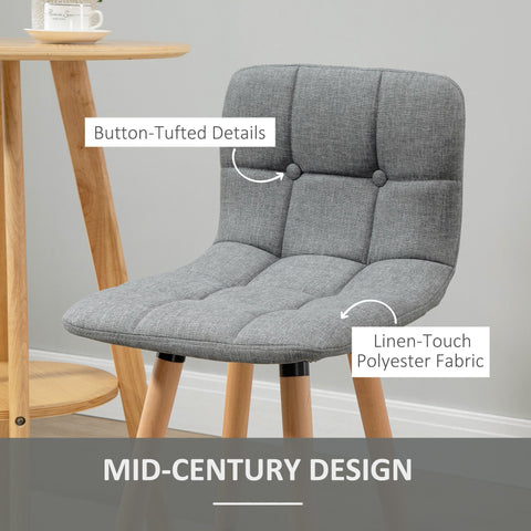HOMCOM Bar stool Set of 2 Armless Button-Tufted Counter Height Bar Chairs with Wood Legs & Footrest, Grey