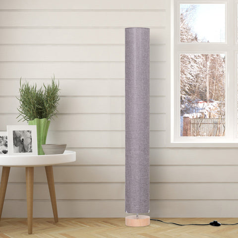 HOMCOM 47-Inch Modern Wooden Floor Lamp for Bedroom, Study or Living Space with Fabric Linen Shade (Grey)  120 CM