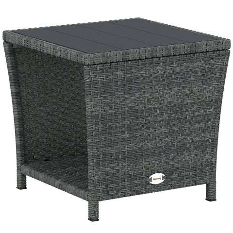 Outsunny Side Table 2-Tier Outdoor Coffee Table with Storage Shelf PS Wood Slat Top/Grey
