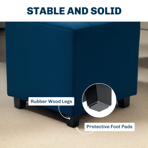 HOMCOM Velvet-Feel Square Ottoman - Blue