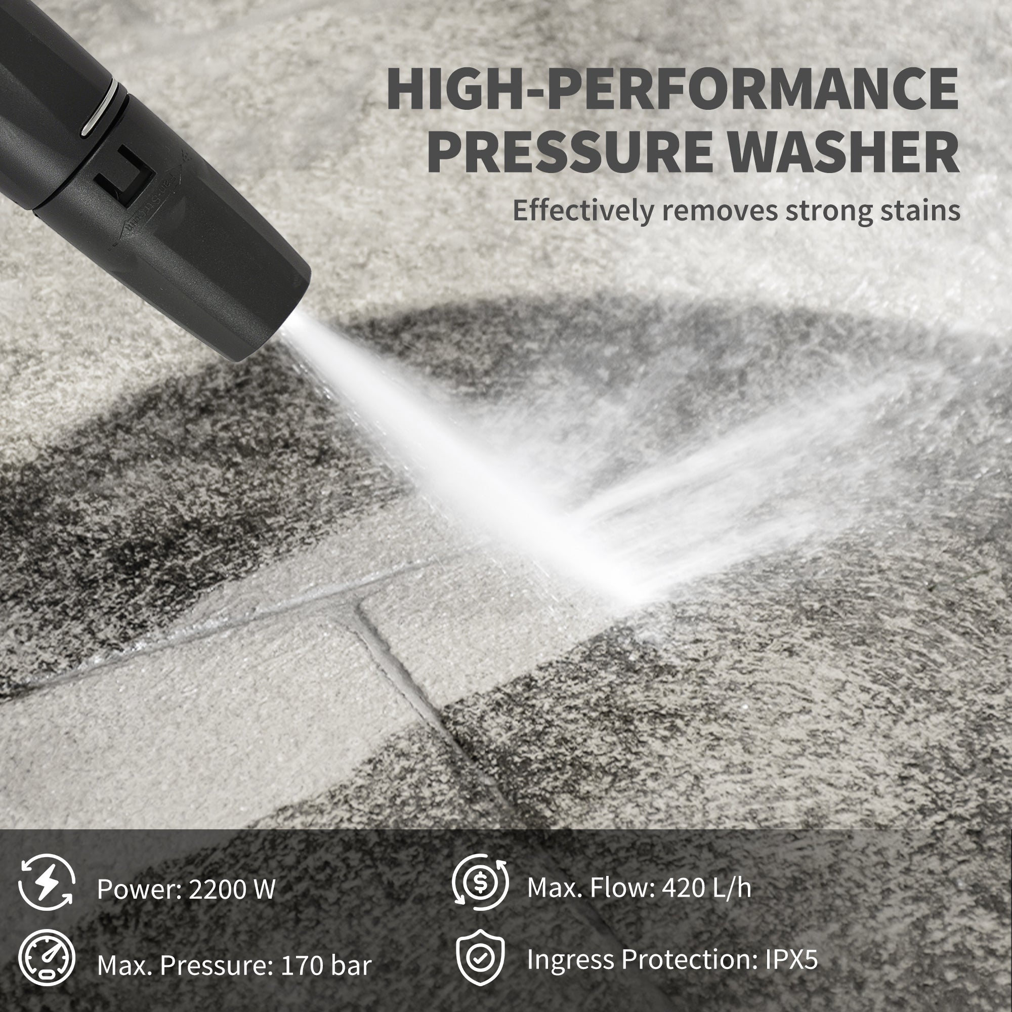 Outsunny 2200W High Pressure Washer, 170 Bar Pressure Washer with Adjustable Nozzle and 6M Hose, 32W x 32D x 80H cm Blue