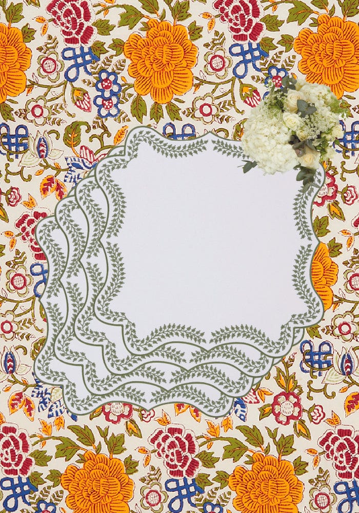 Delicate white lace doily with scalloped edges and subtle green leaf pattern for tabitha green wreath placemats set of 4