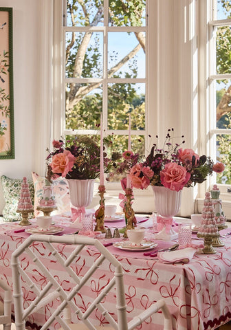 Kensington Bow Pink Cotton Tablecloth with Ric Rac