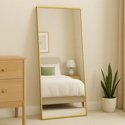Takara - Full Length Leaner Gold Metal Rectangle Mirror - 180cm x 90cm - Mirror