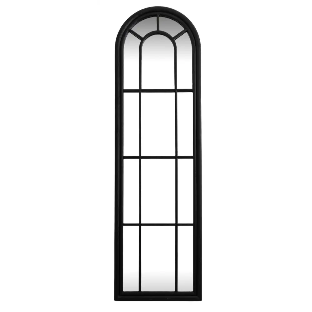 Tall Arched Wood Window Mirror 170cm Black - Mirrors