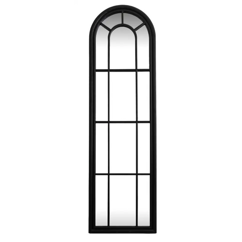 Tall Arched Wood Window Mirror 170cm Black - Mirrors